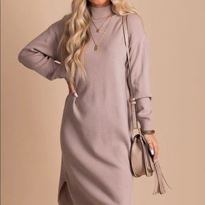 Bella Ella Thinking Out Loud Long Sleeve Sweater Dress size M Light brown